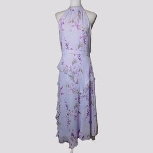 White House Black Market Midi Dress Womens 10 Lavender Floral Halter Wedding
